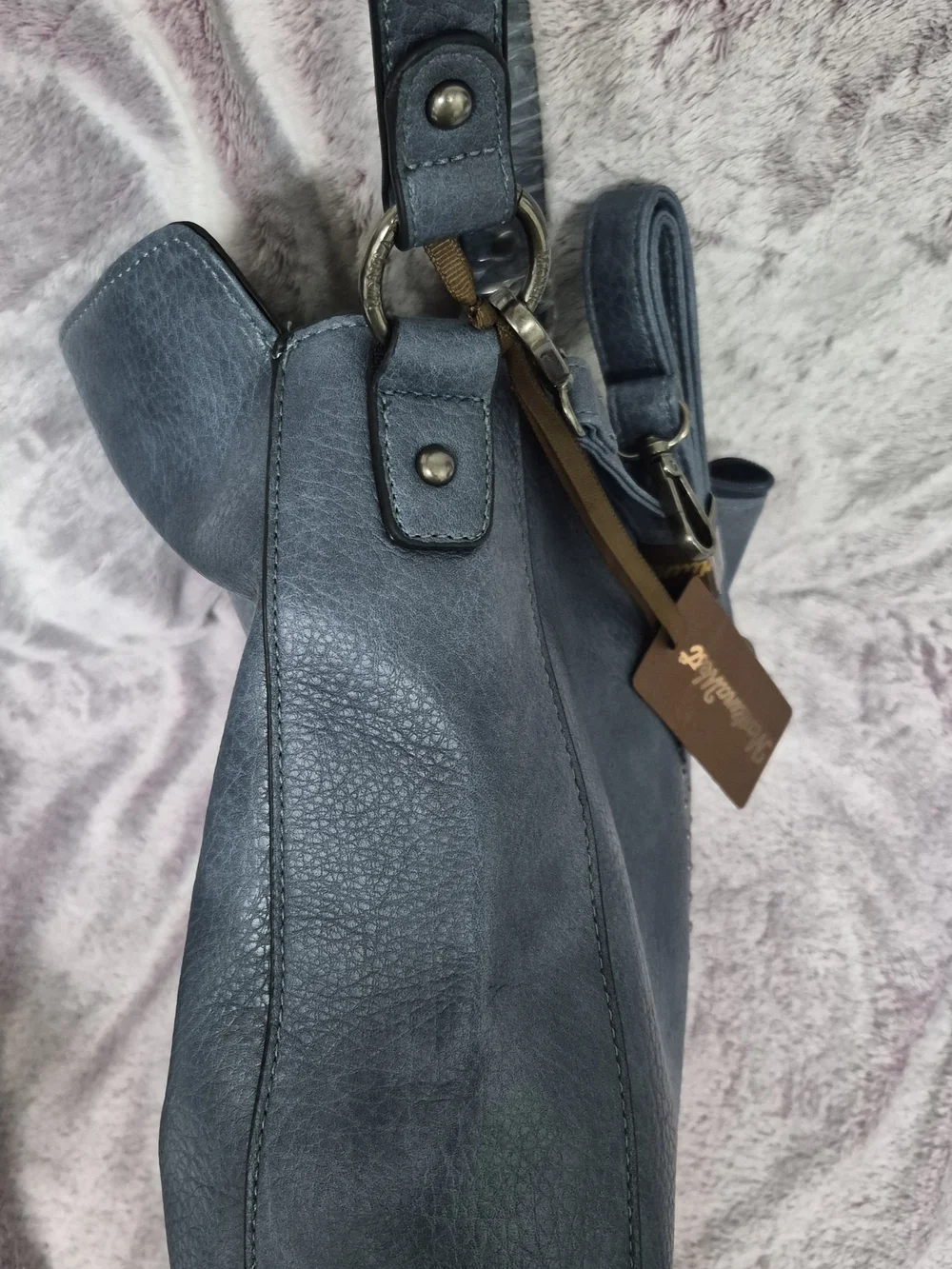Montana West Dusty Blue Studded Pebbled Leather Shoulder Hobo Bag